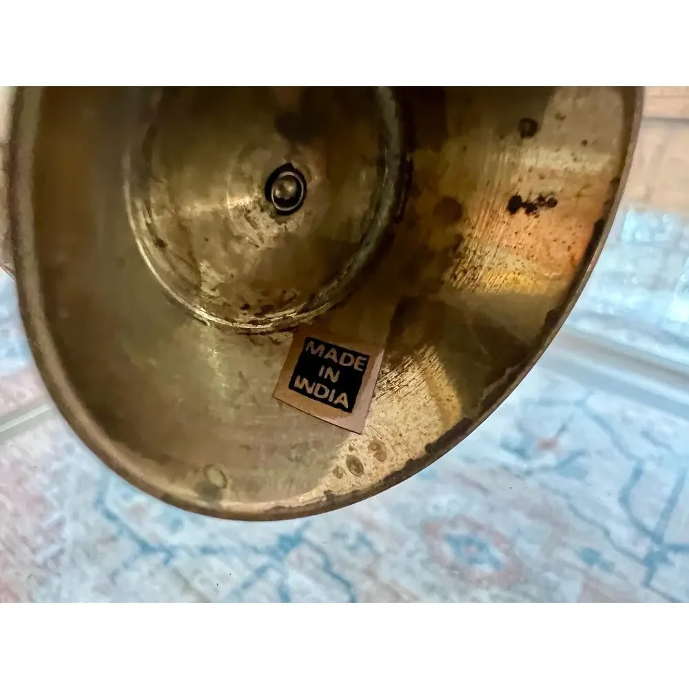 Vintage Designer Etched Floral Brass Vase, Beige Enamel, Bud Vase, Artwork - Picture 7 of 7